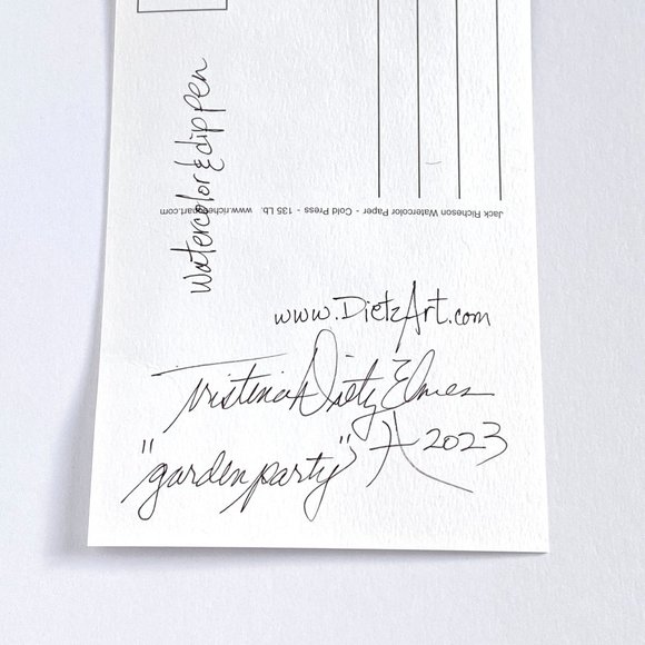 Garden Party Original Art Watercolor Painting Matted Frame Ready 8x10in - Picture 6 of 7